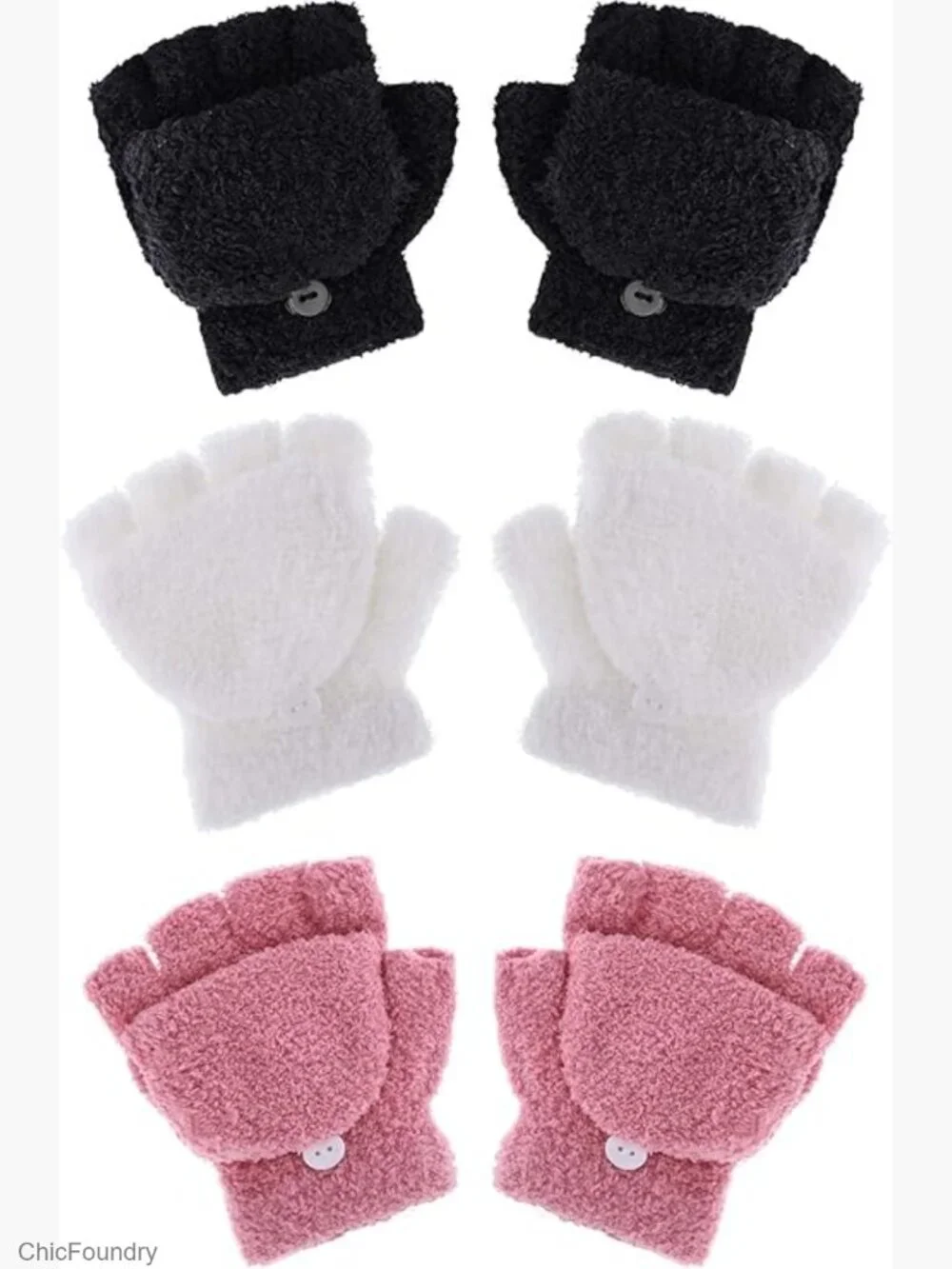 3 Pairs Kids Warm Knitted Winter Gloves Full Fingers for Boys Girls 4-12